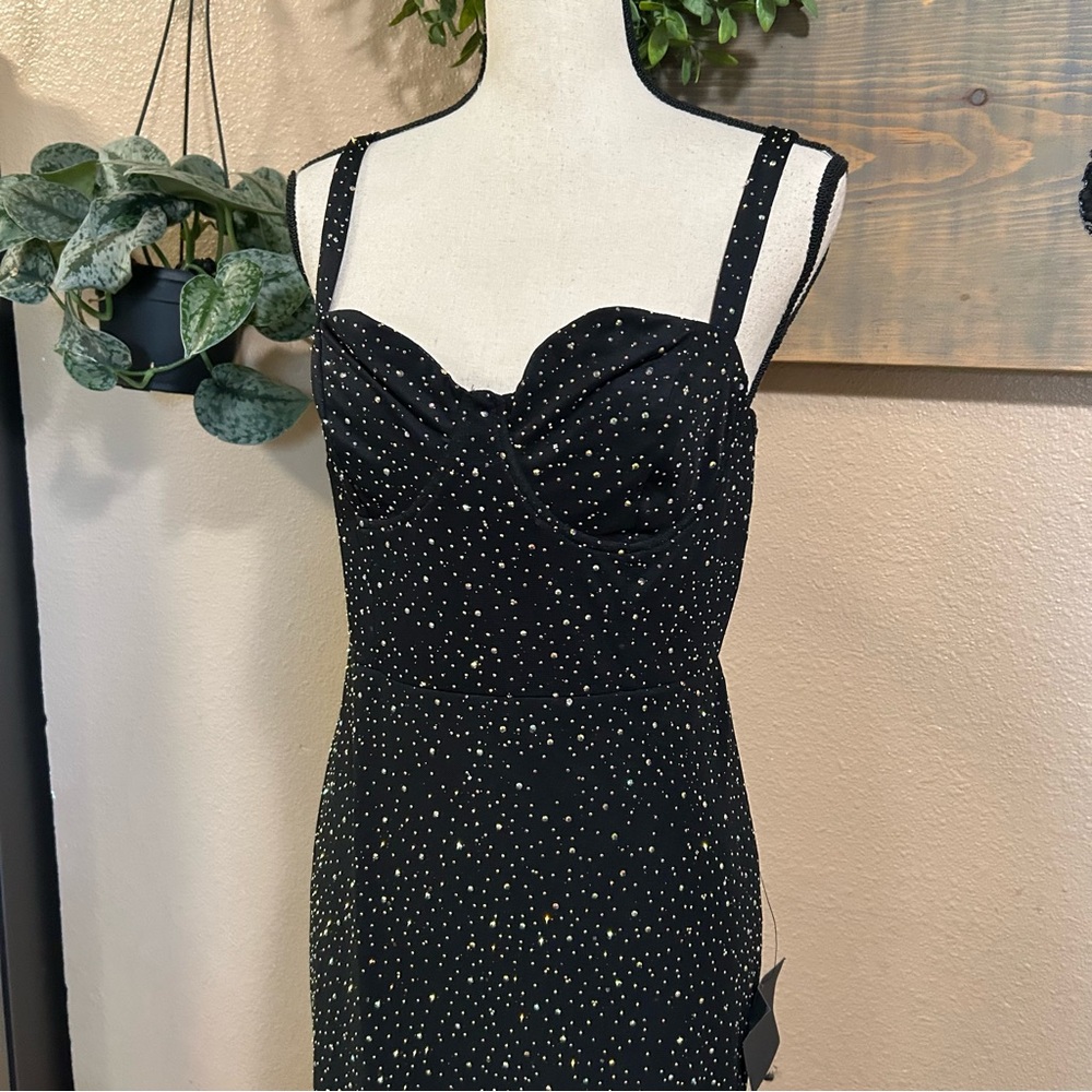 NWT Lulus A-Lister Black Rhinestone Bustier Maxi Dress - Picture 3 of 11